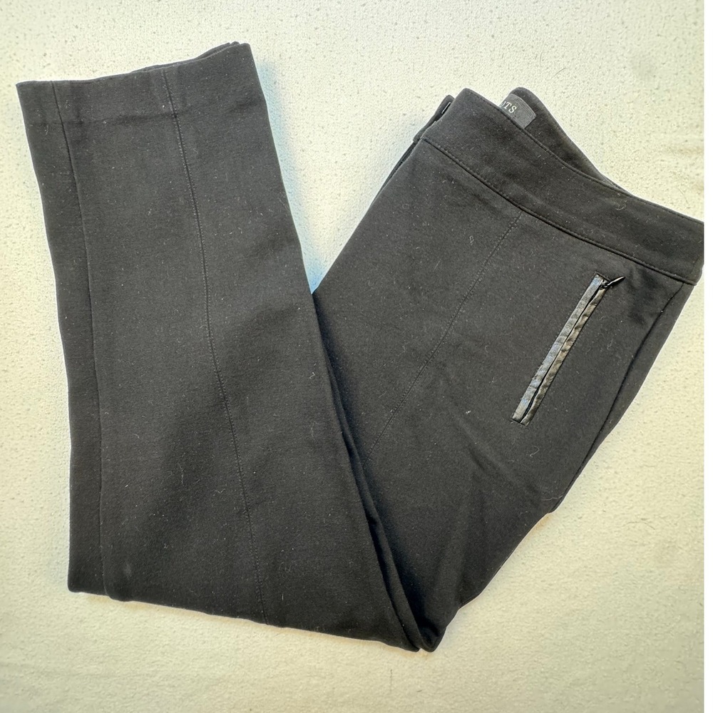 Talbots Pants Women 12P Black Signature Petites Faux Leather Trim Zip‎ Pocket 12